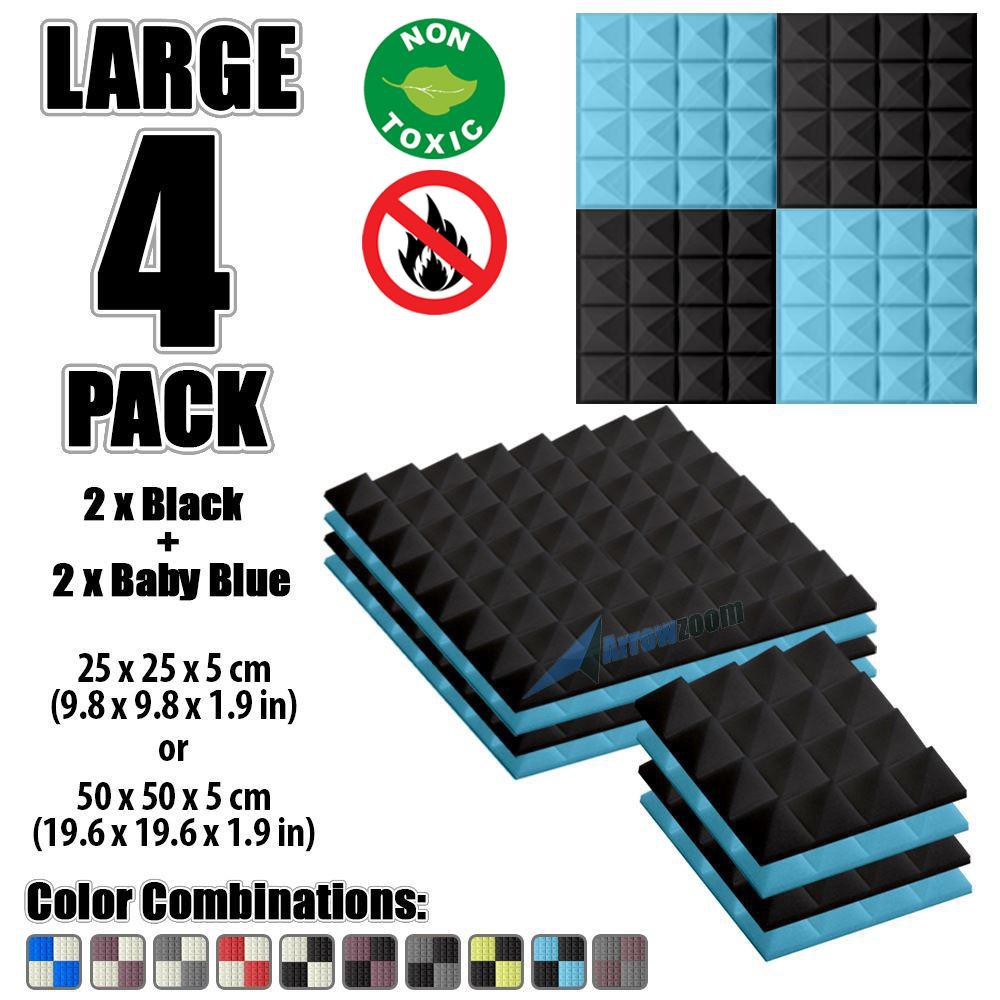 Arrowzoom 4pcs Black and Baby Blue Pyramid Tile Acoustic Foam Sound ...