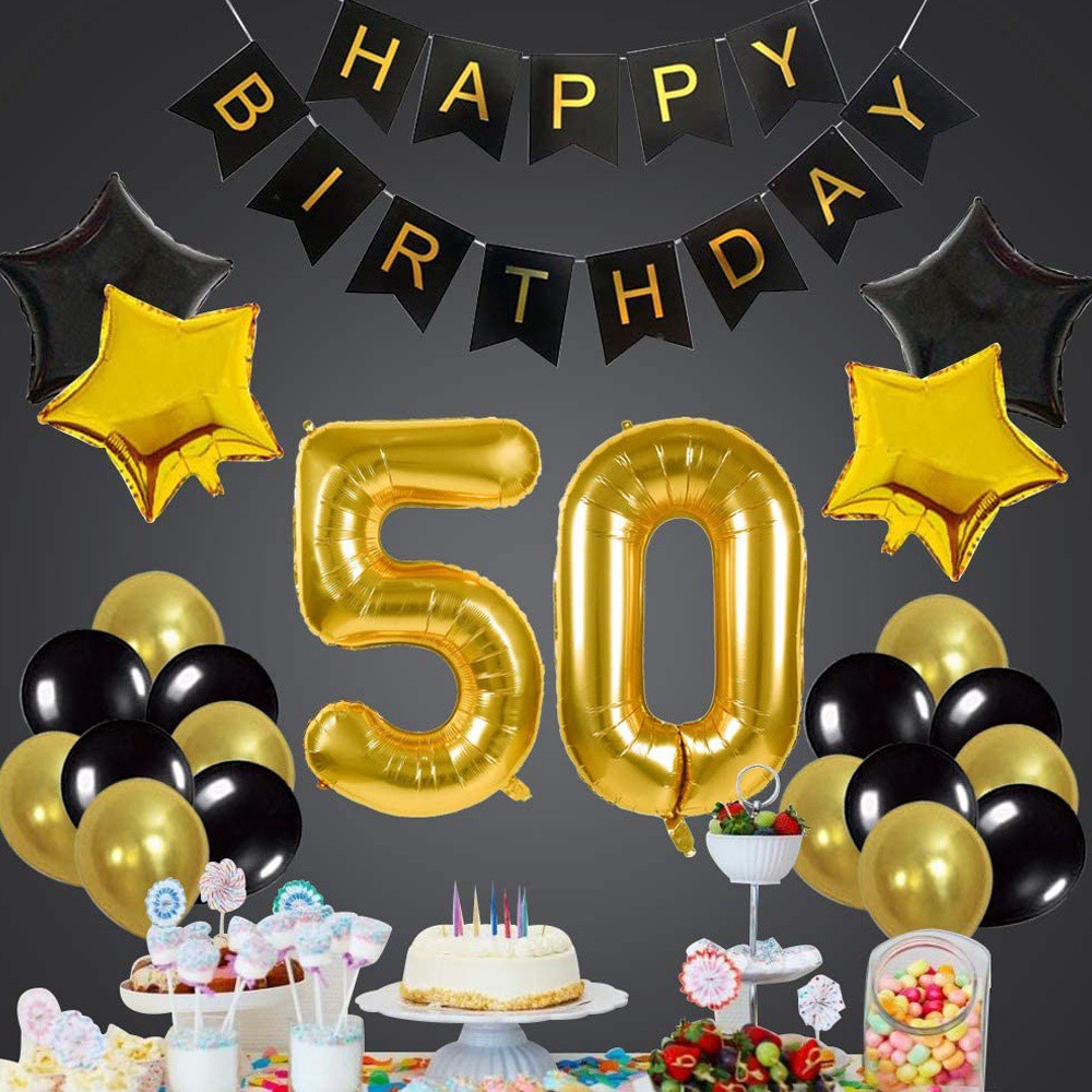 50th Birthday Party Decorations-Happy Birthday Banner Gold Number 50th