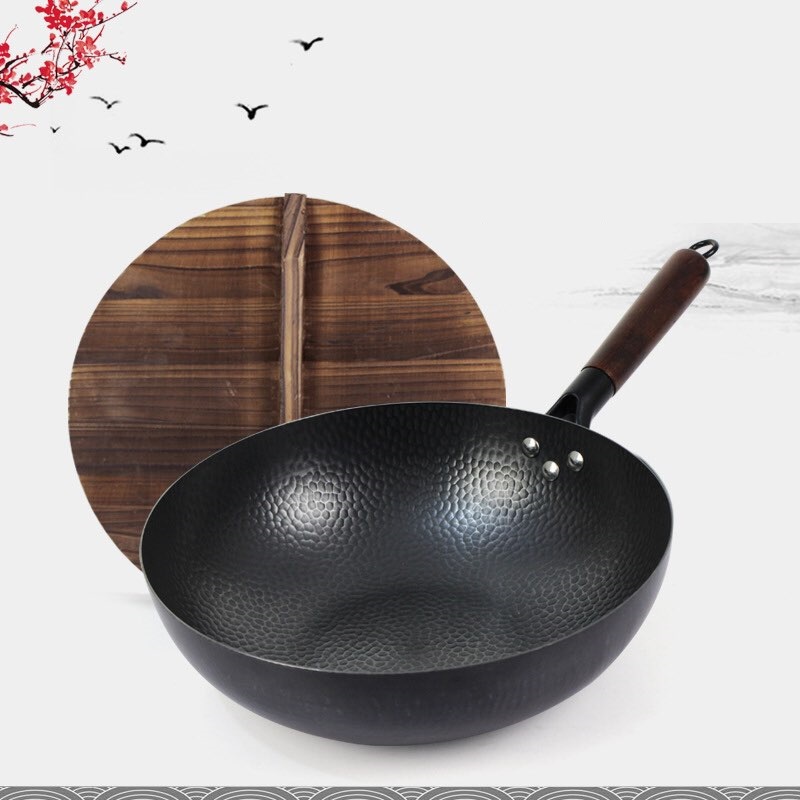 Authentic Chinese Non stick FLAT BOTTOM Wok Pan (Heavy Duty) Carbon ...