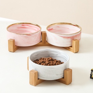 ✹✷Marble Ceramic Double Bowl For Dog Cat Puppy Water Food Drinking Feeder Small Animal Dispenser Mul