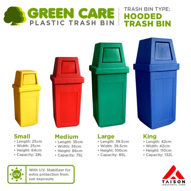 Green Care Medium Hooded Plastic Trash Bin 75 Liters | BeeCost