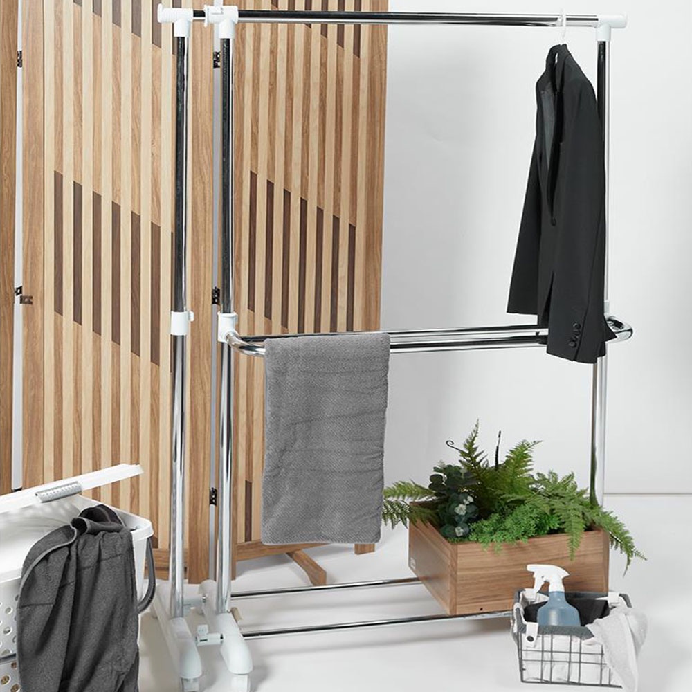 Homebase PLIM ChromiumPlated Steel Clothes Drying Rod With Wheels That