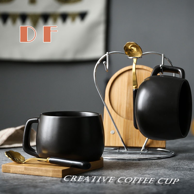 Nordic Ceramic Coffee Cup Black Office Mug Gift Set