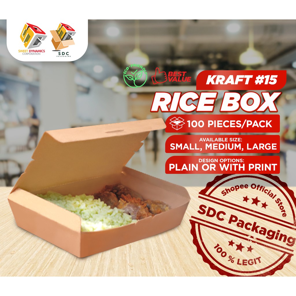 Takeout Box Rice Box PREMIUM BROWN KRAFT 15 Paper Greaseproof