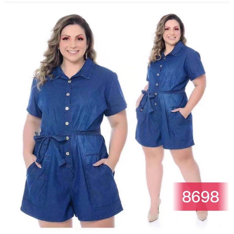 8698/8697 Denim Plus Size Jumpshort (FIT TO XL) | Shopee Philippines