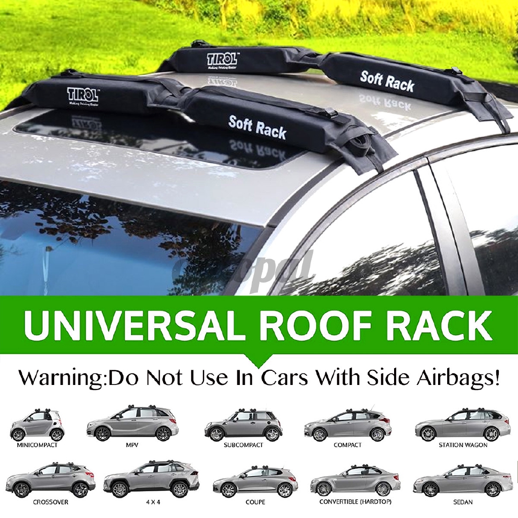 pair car roof rack soft pad bars black kayak luggage straps universal load 60kg