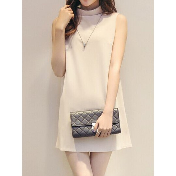 beige shift dress