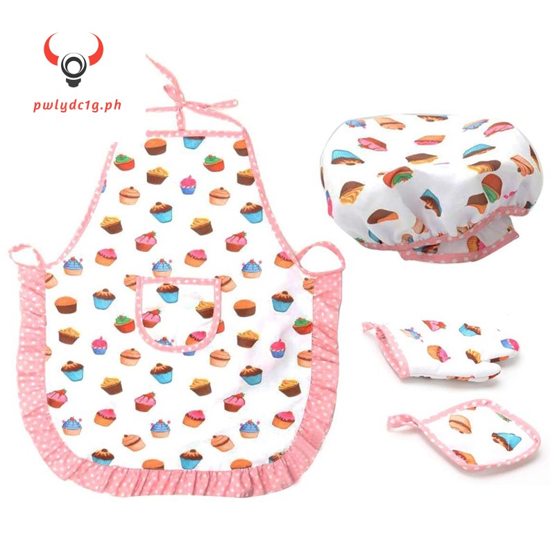 4Pcs Kids Cooking and Baking Set Includes Apron for Little Girls, Chef Hat, for Toddler Dress Up