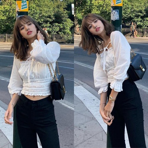 Blackpink Lisa Style Korean Chic Girl Casual Puff Sleeves Short Shirt ...