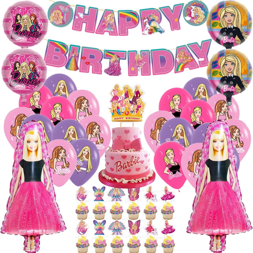 Princess Barbie Birthday Party Decoration Barbie Balloon Birthday Decor Barbie Banner Cake 0410