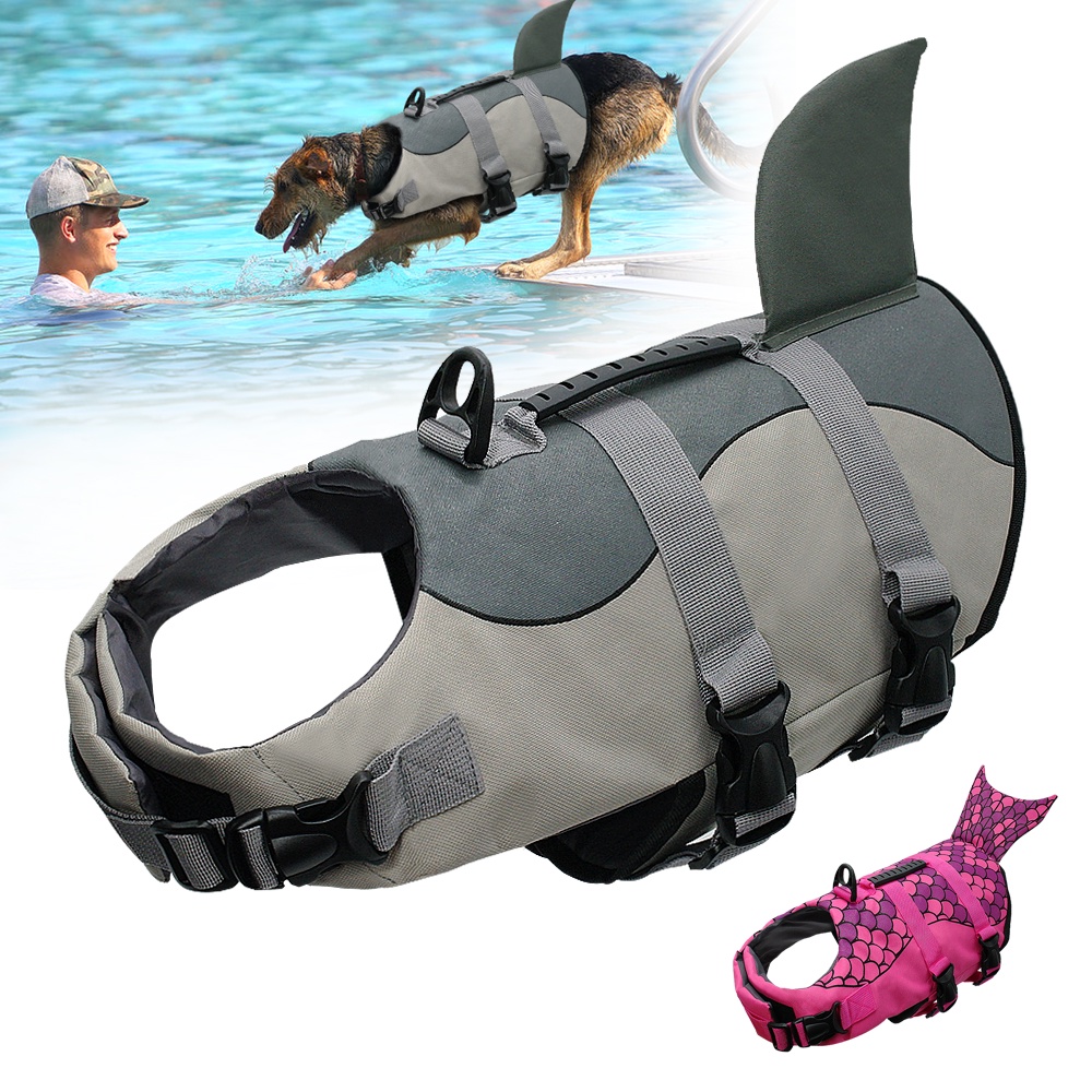 Dog Life Jacket Vest Summer Dog Lifesaver Shark Vests with Rescue ...