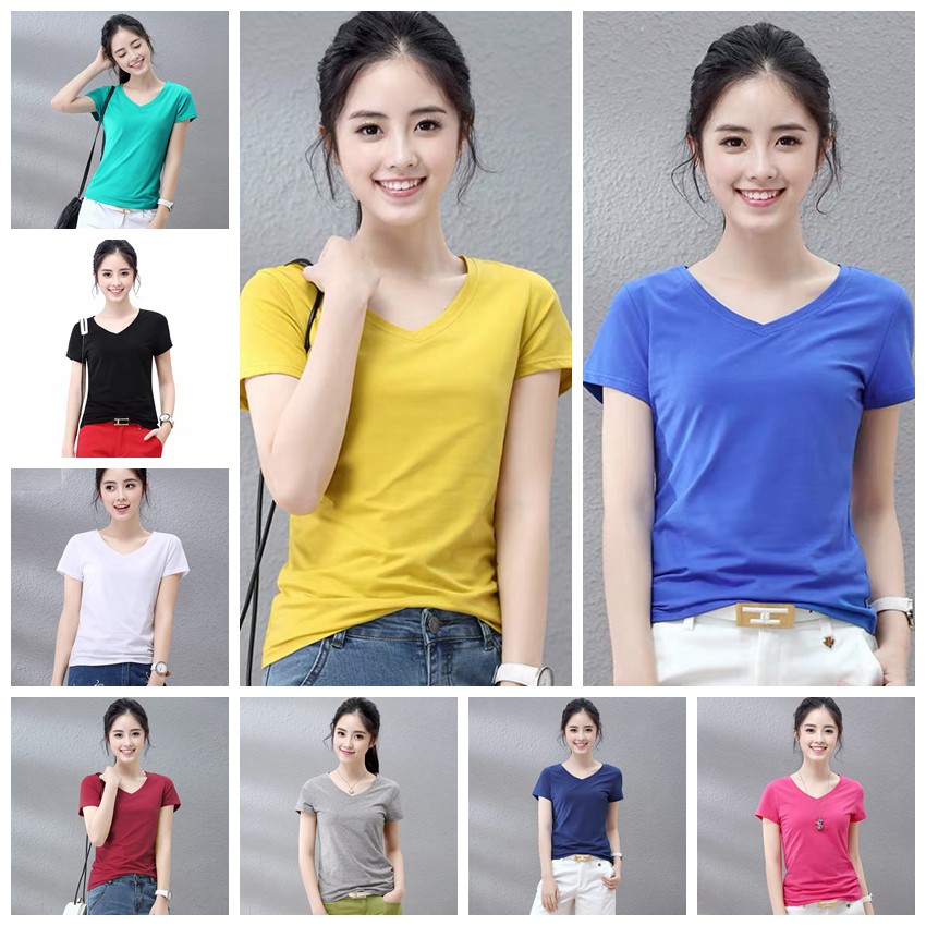 plain cotton v neck t shirts for womens