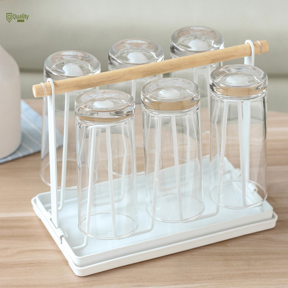 Upside Down Cup Holder Rack Stand Metal Drain Water Glass Hanger With Wood Handle Shopee Philippines