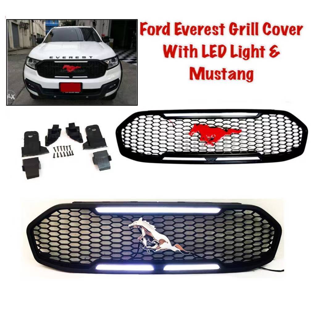 OC CAR FRONT GRILL COVER FOR FORD EVEREST WITH LED LIGHT AND MUSTANG