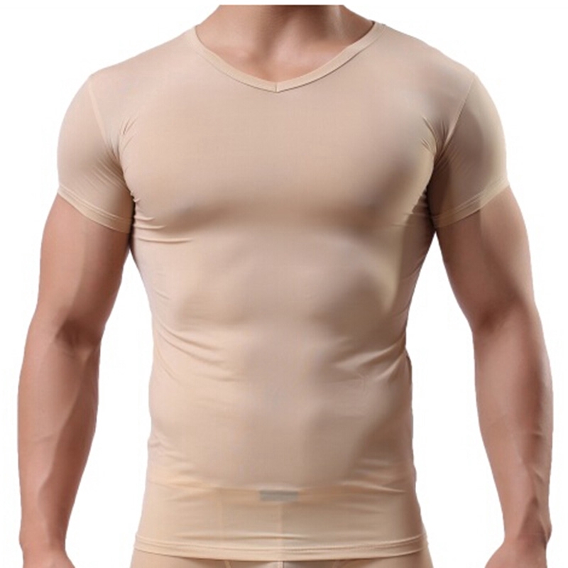 Men's Undershirt Ice Silk Sheer Short Sleeves Basic Shirts Seamless ...