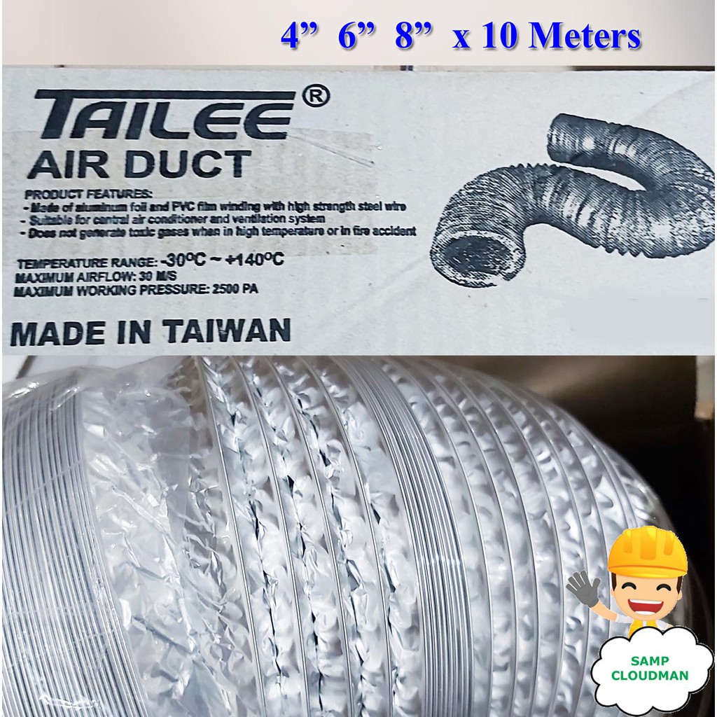 Tailee Flexible Aluminum Air Duct 4 5 6 8 10 12 inches x 10 meters Duct