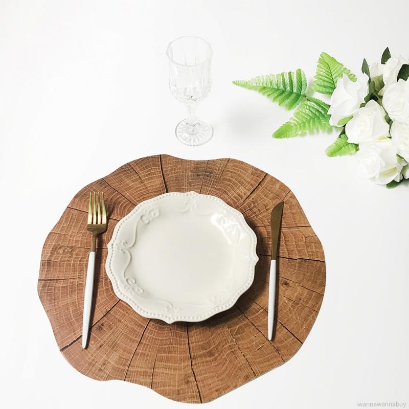 Round Wood Grain Placemat Household Table Pad Insulation Placemat Table