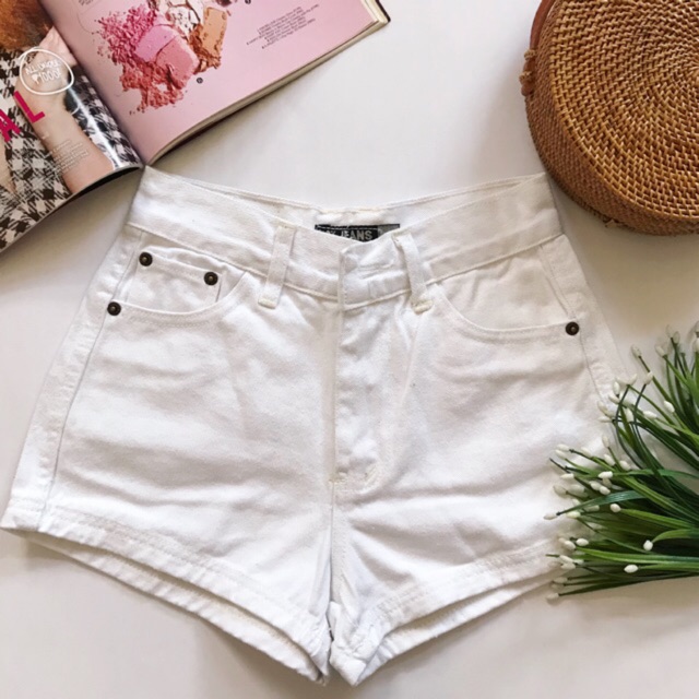 denim white high waisted shorts