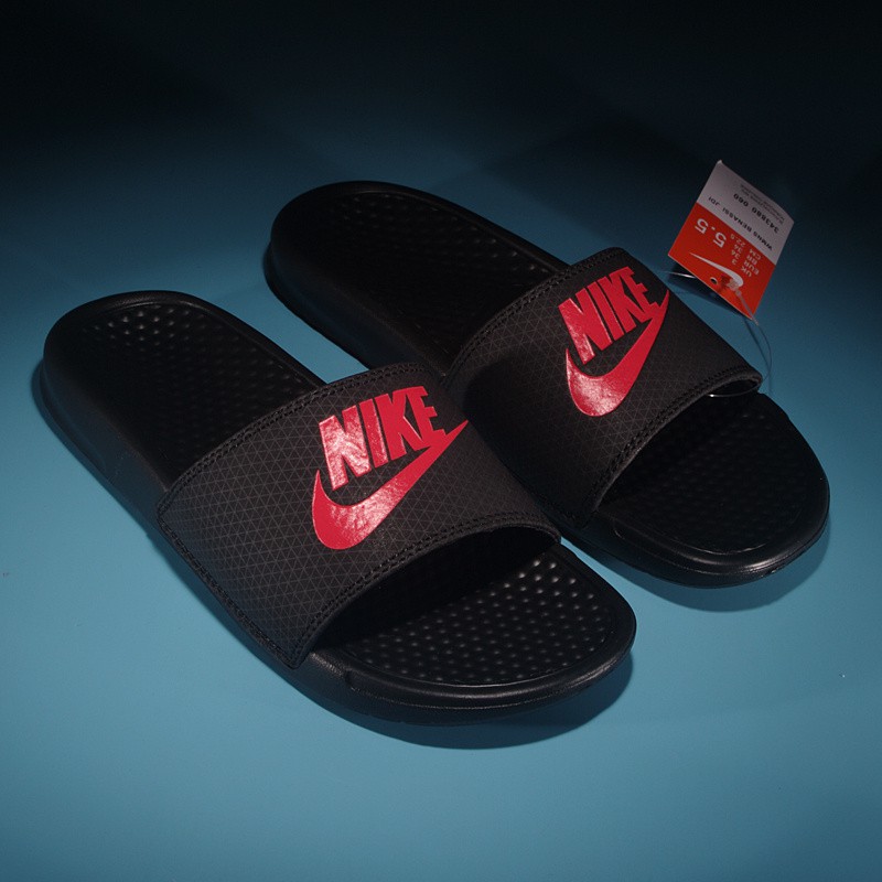 nike slippers red and black