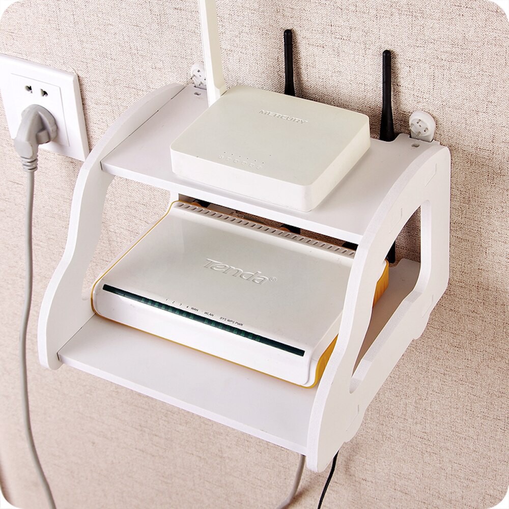 Adjustable Double Layer Wall Mount WiFi Holder Device for Cable Boxes