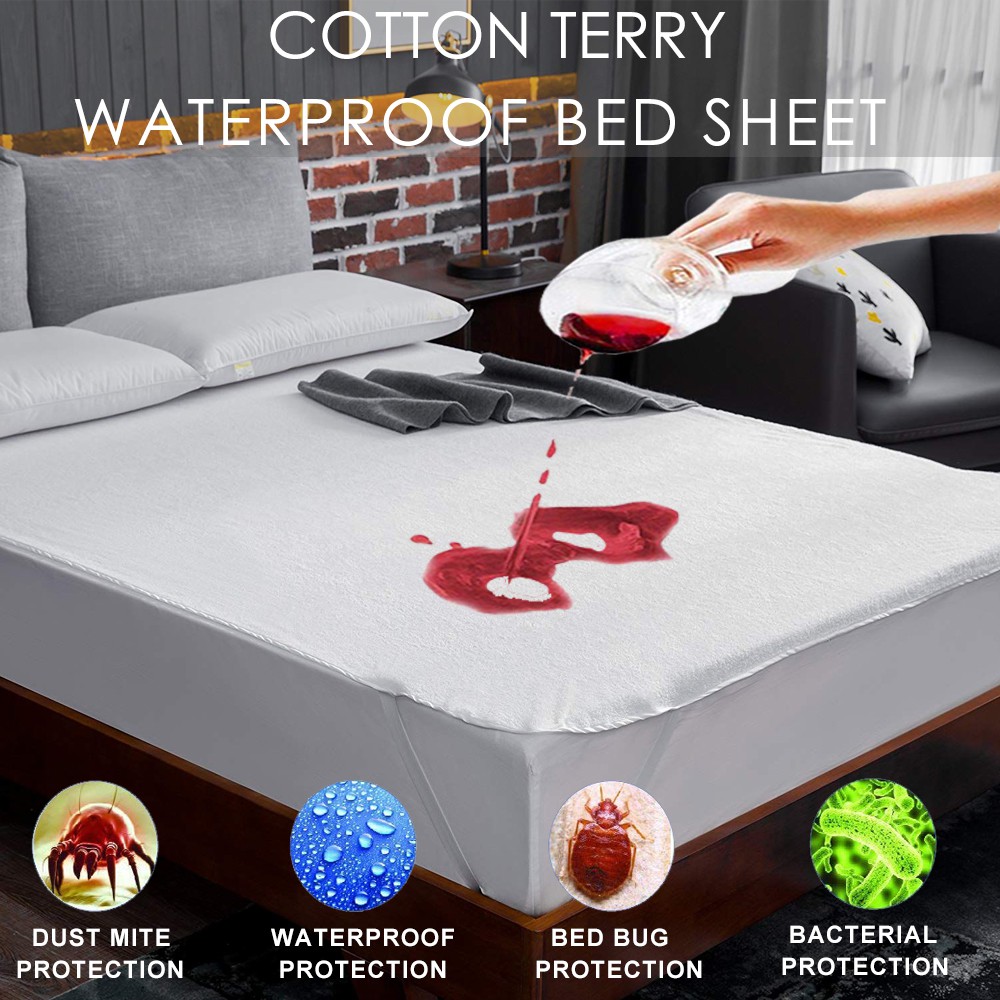 Cod Waterproof Bed Sheet Flat Mattress Cover Anit Mites Hypoallergenic Home Hotel Bed Protector Twin Full Queen King Shopee Philippines