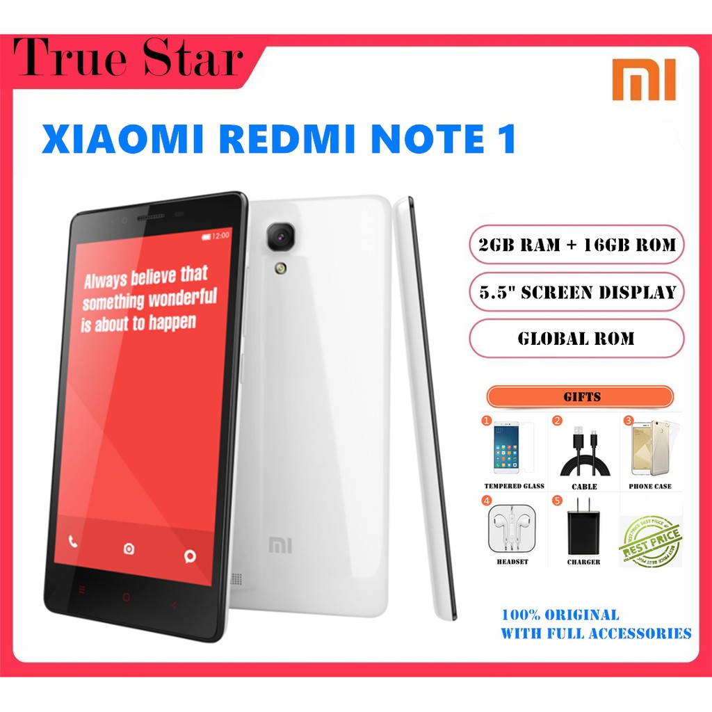 Xiaomi Redmi Note 1 Original 2GB+16GB Full Accessories 95% New used ...