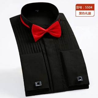 【SALE】Men'S French Tuxedo Long Sleeve Solid Turn-Down Collar Formal Male Shirts（3-Colors） #4
