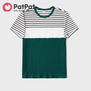 PatPat Family Matching Outfits Striped Colorblock Spliced Rib Knit Short-sleeve Bodycon Dresses Tops #6