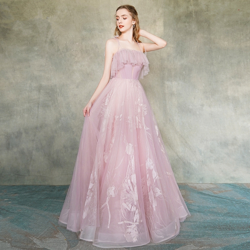 long pink party dresses