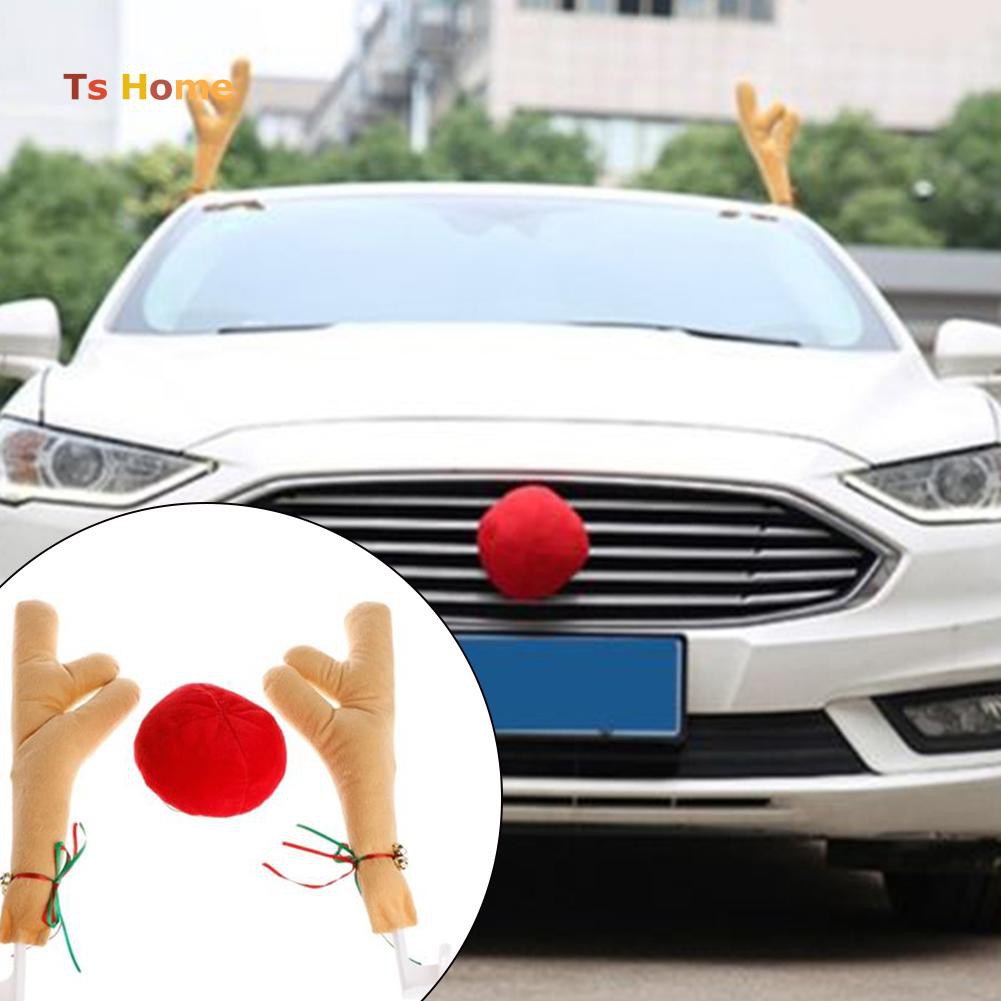 Funny Reindeer Antlers With Bell Red Nose Ball Car Truck
