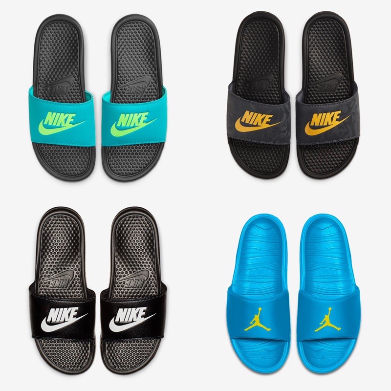 green and gold nike slides