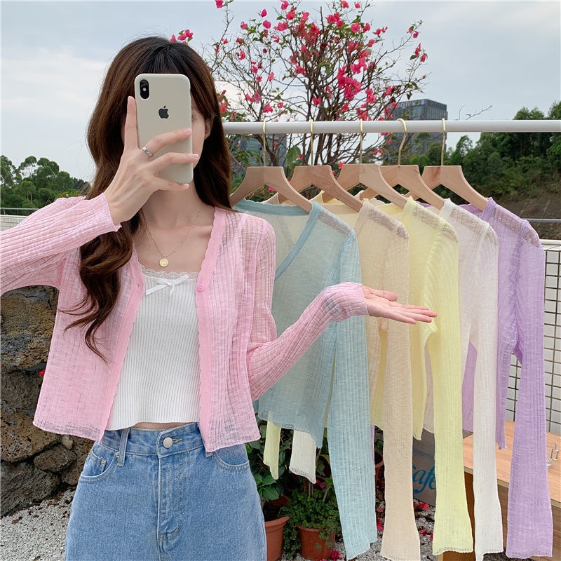 Ice Silk One Button Slim Sunscreen Long Sleeve Knitted Summer Thin All