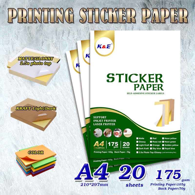 k&e Printable Sticker Paper / Matte Sticker White Paper A4 size 175GSM