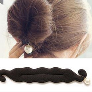 Women Faux Pearl Sponge Disk Hair Clip Donut Quick Messy Bun