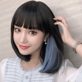 Wig Women Short Straight Hair Wigs Bob Black Hair Blue Gradient Color Straight Short Hair Wig Shopee Philippines