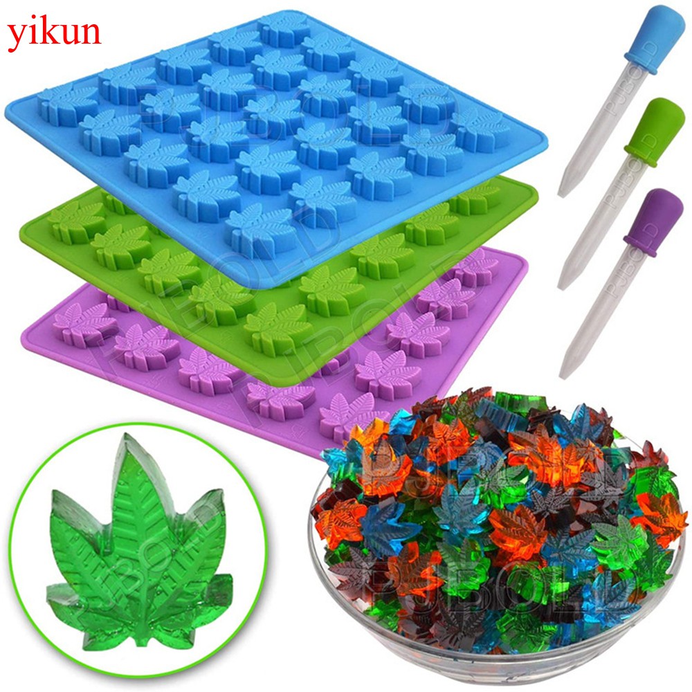 Korlon Chocolate Gummy Molds Ice Cube Trays for Party Gummies Cupcake Toppers Ice Soap Chocolate Cookies Butter or Party Novelty Gift Pack of 3 Marijuana Leaf Silicone Candy Mold
