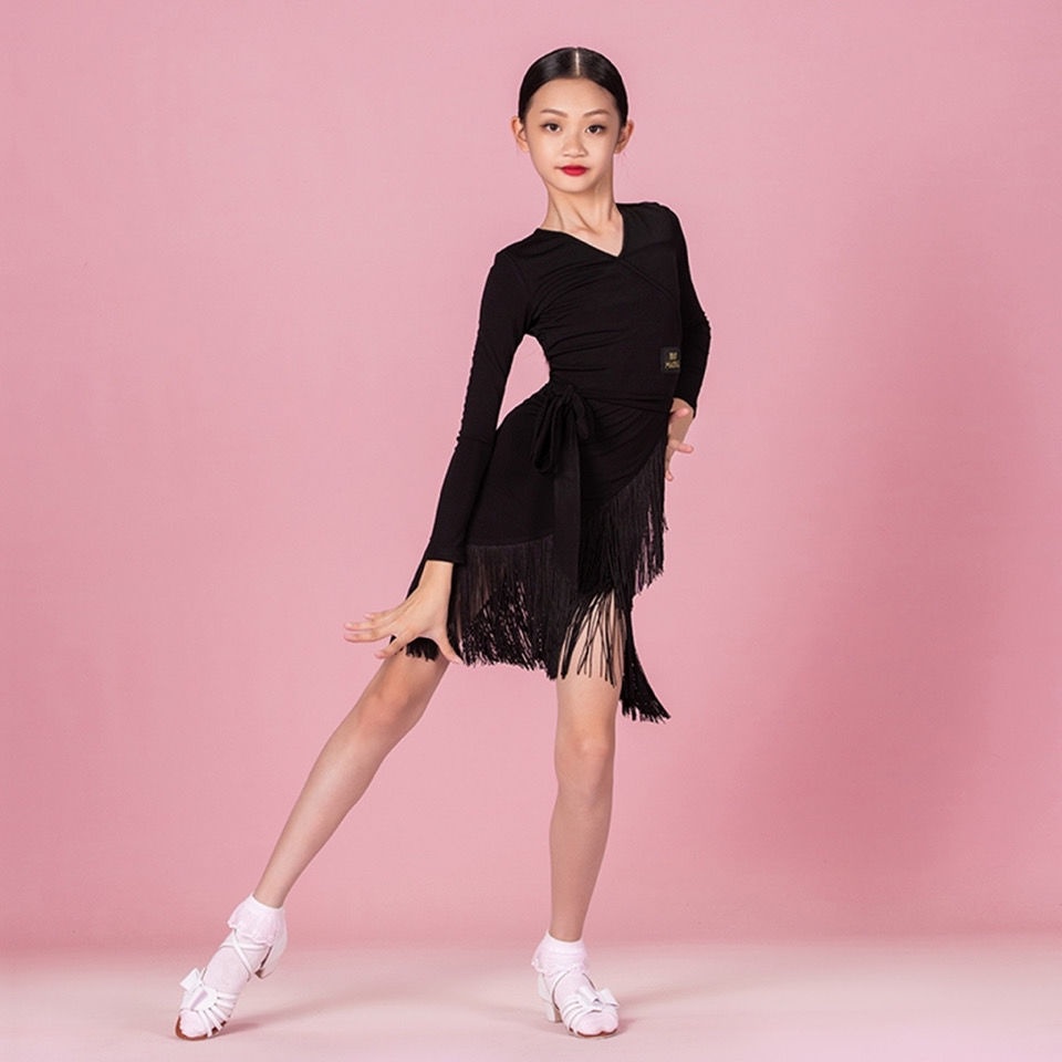 Cha-Cha Children S Latin Dance Practice Clothes Sleeveless Dress Female Professional Tassel Competition Performance