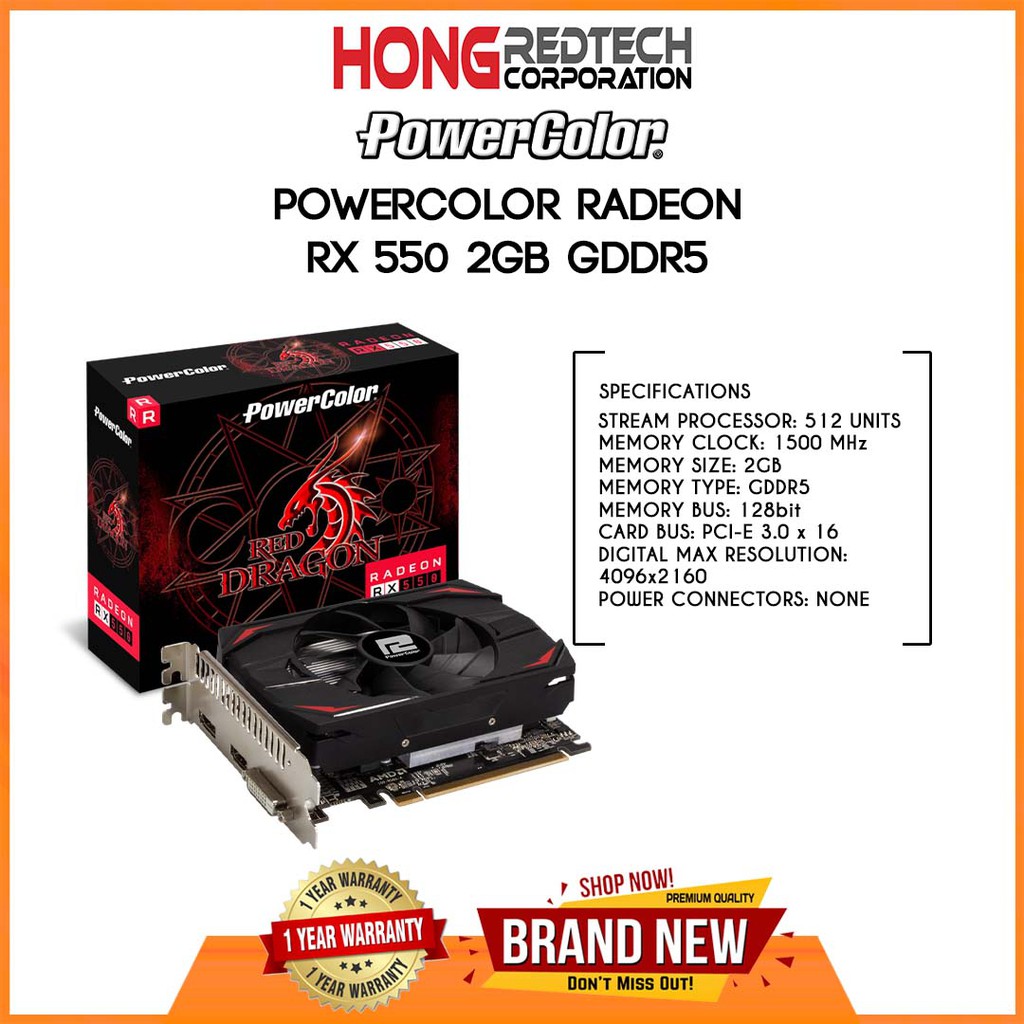 POWERCOLOR RADEON RX 550 2GB GDDR5 VIDEO CARD / GRAPHIC CARD | Shopee ...