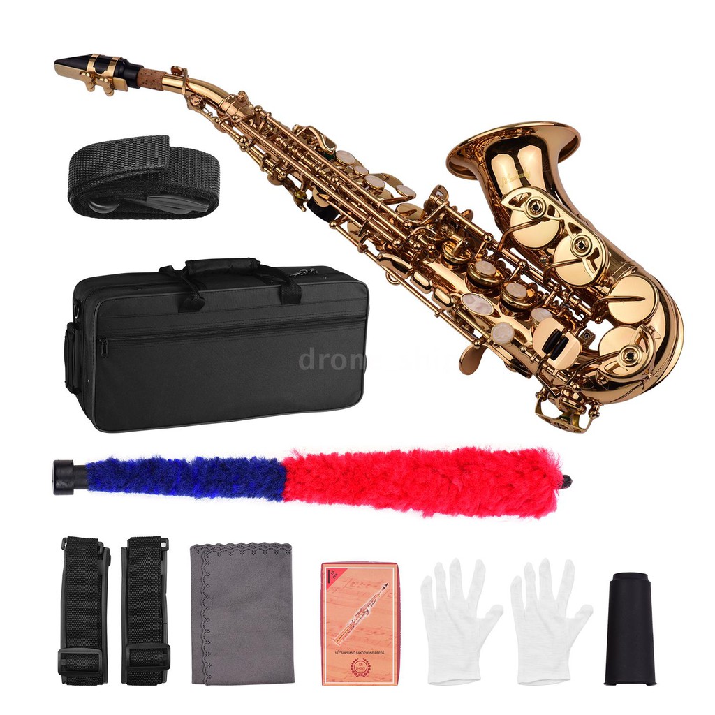 Muslady Mini Bb Soprano Saxophone Sax Brass Material Gold Laquer