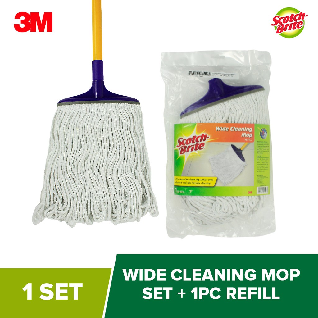 3M ScotchBrite Wide Cleaning Mop Set + 1PC Extra Refill Shopee