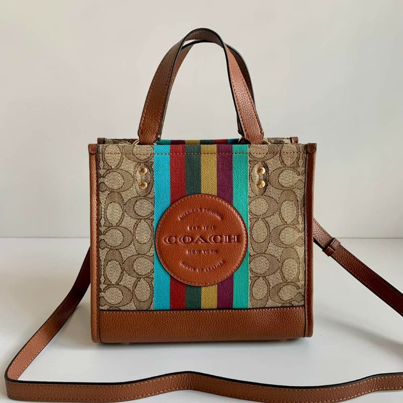 DEMPSEY TOTE 22 IN SIGNATURE JACQUARD WITH STRIPE AND COACH PATCH ...