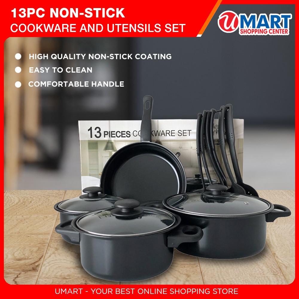 13pcs Nonstick Cookware & Utensil Set Tools (BLACK) Shopee Philippines