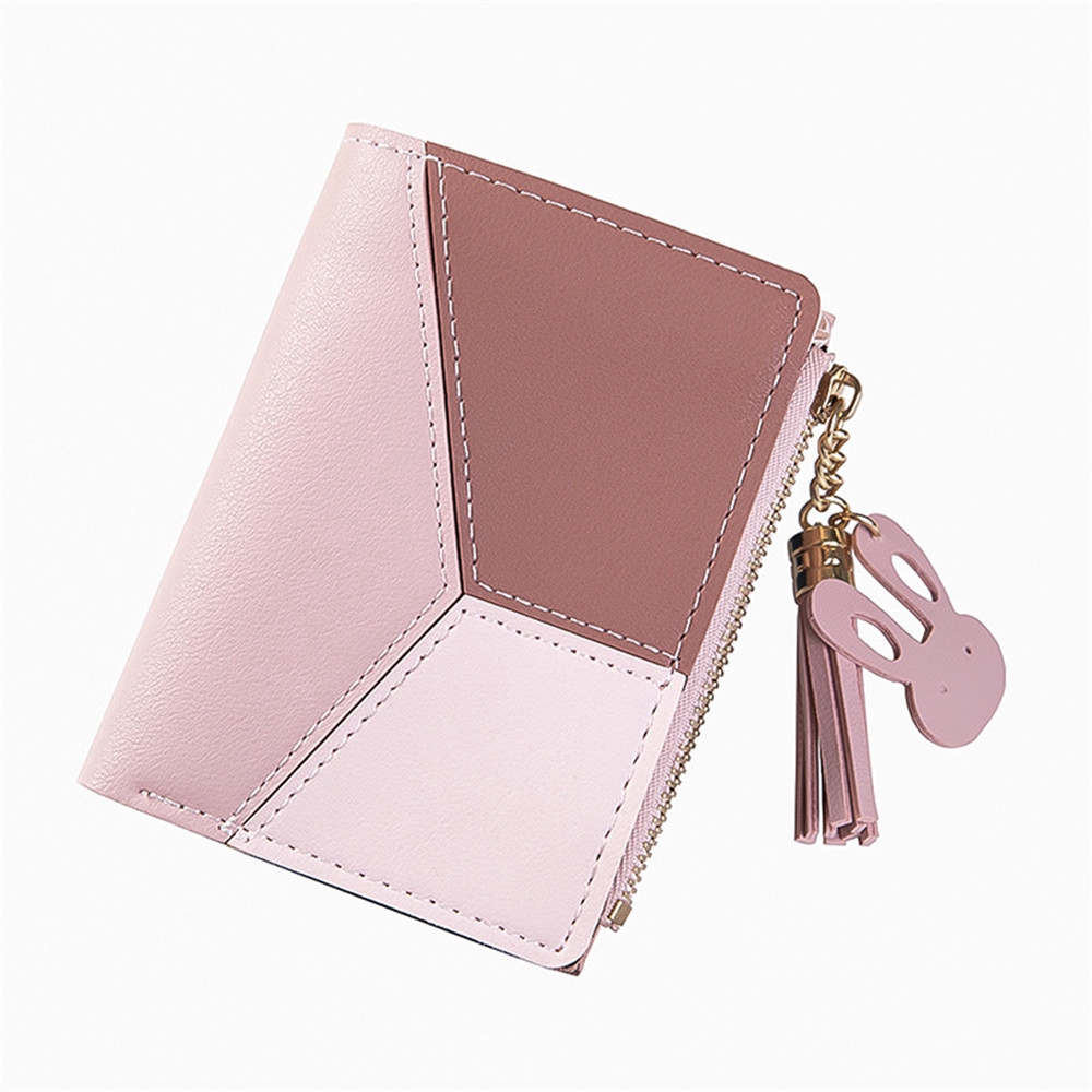 Purple Nevera Women Simple Short Wallet Tassel Coin Purse Card Holders Handbag