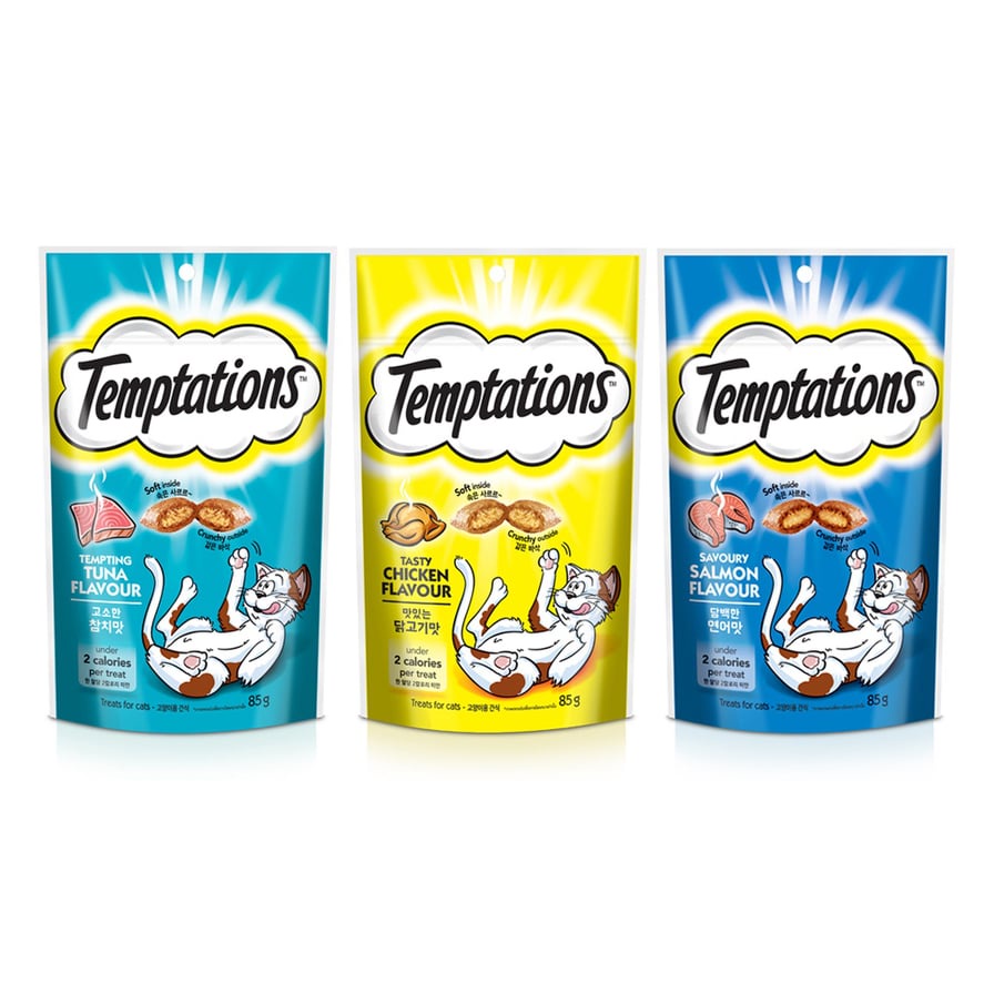 TEMPTATIONS Cat treats Tempting Tuna, Savoury Salmon, Tasty Chicken flavour #1