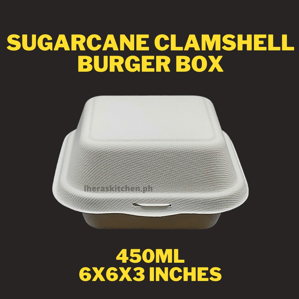 [10pcs] 450ml Sugarcane Clamshell Burger Box Shopee Philippines