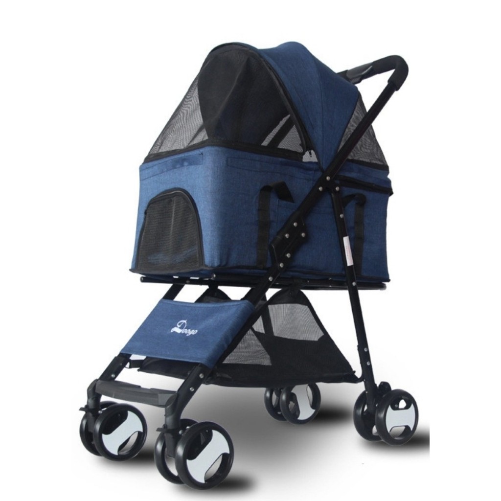 Pet Stroller 2In1 Detachable Carrier Dog Cat 4 Wheel Foldable Travel