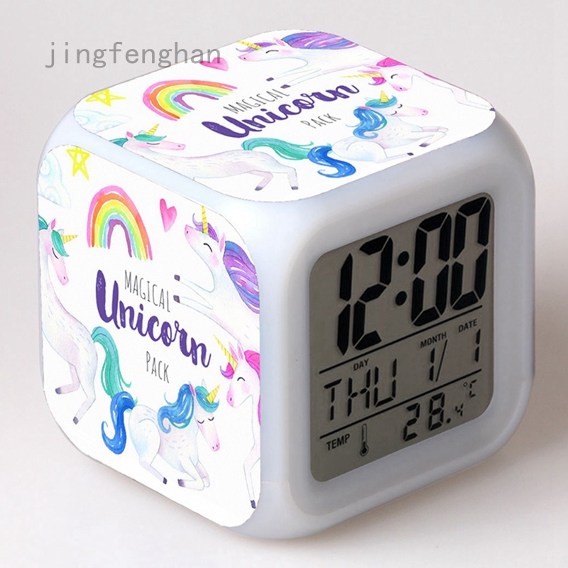 Kids Cartoon Unicorn Alarm Clock Changing Night Light Led Digital Alarm Clocks Student Desk Clock Shopee Philippines