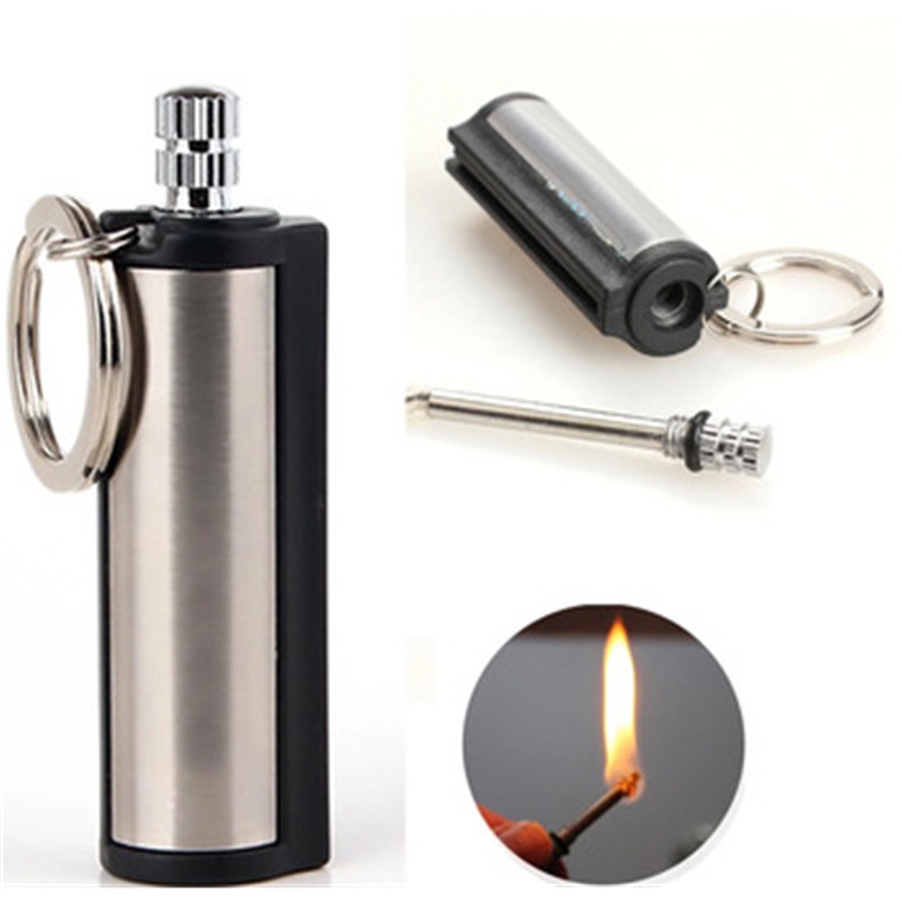 Camping Metal Match Fire Starter Gas Oil Flints Lighter With KeyChain