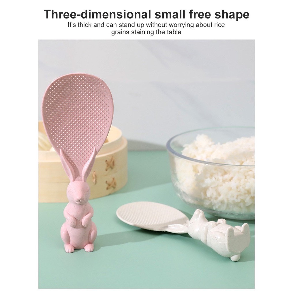 1# AUNMAS Cute Rabbit Shaped Standing Rice Paddle Household Rice Spoon Rice Servers Serving Spoons Kitchen Utensils 