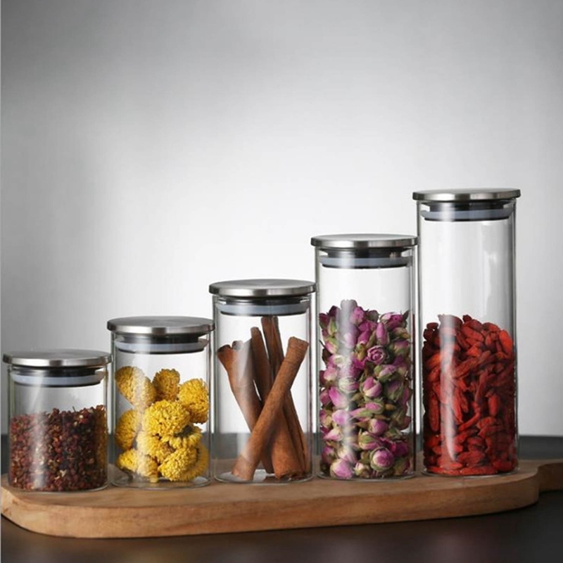 Chuangju Heat Resistant Glass Tea Cans, Airtight Glass Food Storage Containers With Stainless Steel Lid